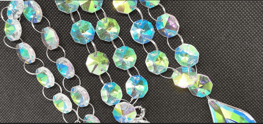 Upcycled chandelier crystal necklaces showing sustainable jewelry making