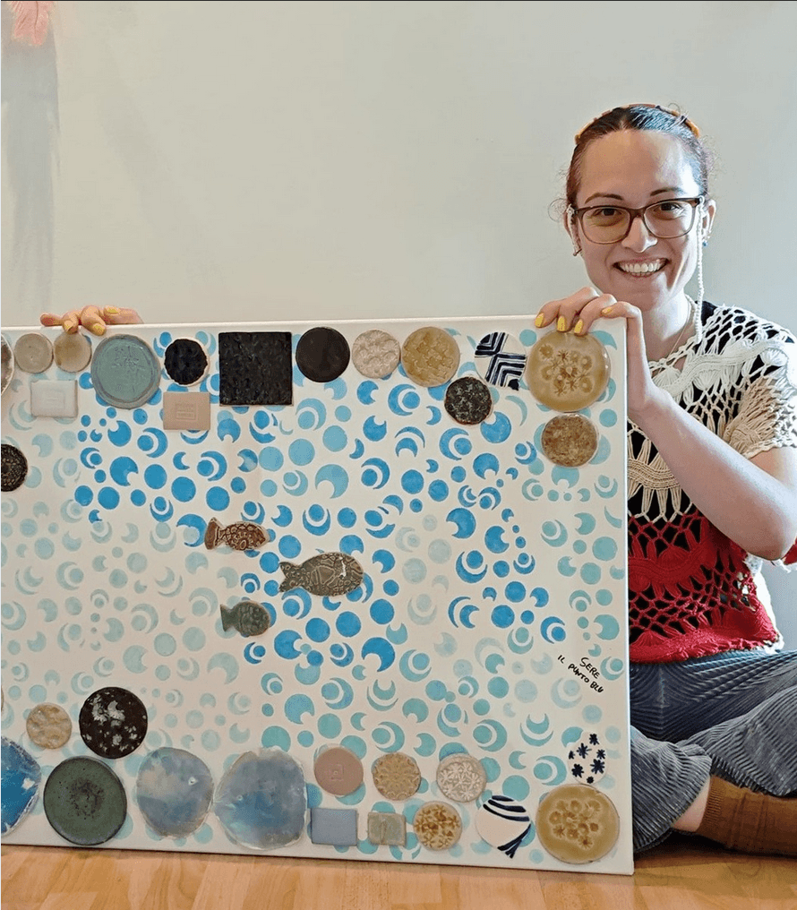 Artwork with blue dots and circles